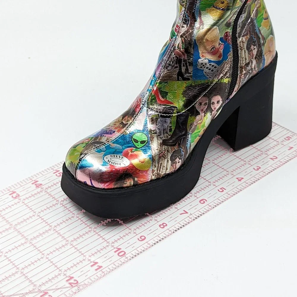 Steve Madden Women Klayton 90's Retro Dolls Chunky Heel Platform Boots Size 8 - Picture 3 of 12